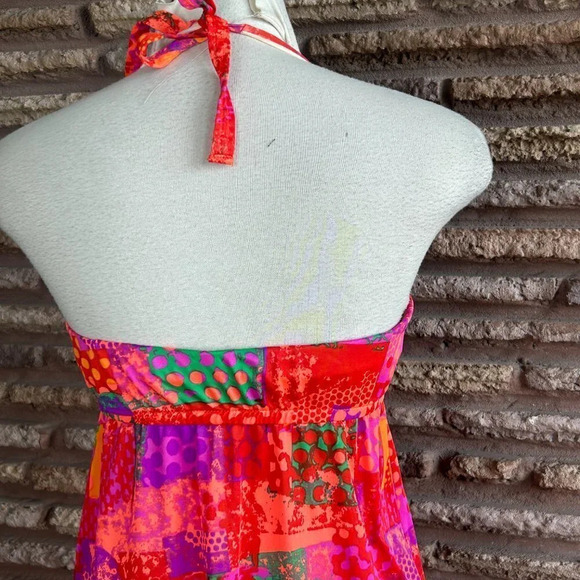 Accentuette Vintage 60s 70s Neon Pink Nylon Maxi Halter Summer Dress Size 36B - Picture 6 of 11